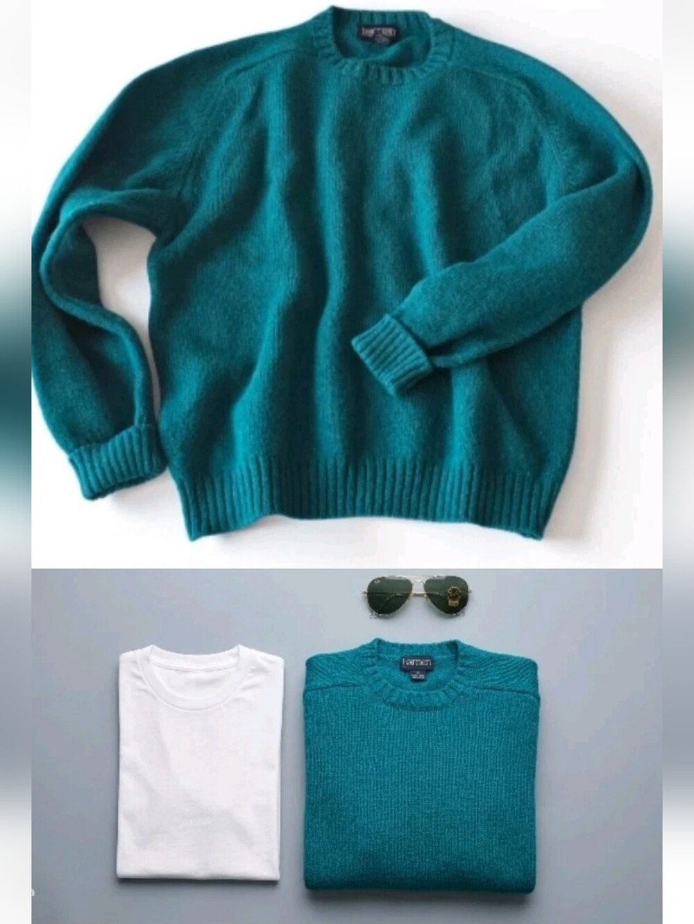 Vtg 80's Lands' End Teal Turquoise Shetland 100% Wool Sweater! Size L Scotland